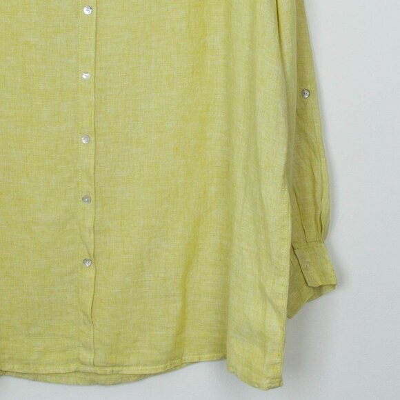Tahari Womens Linen Button Detail Top Size 2X Roll Tab Sleeve Collared Beachy - Picture 9 of 9